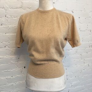 Pringle of Scotland vtg 60s cashmere sweater short sleeve cropped beige s